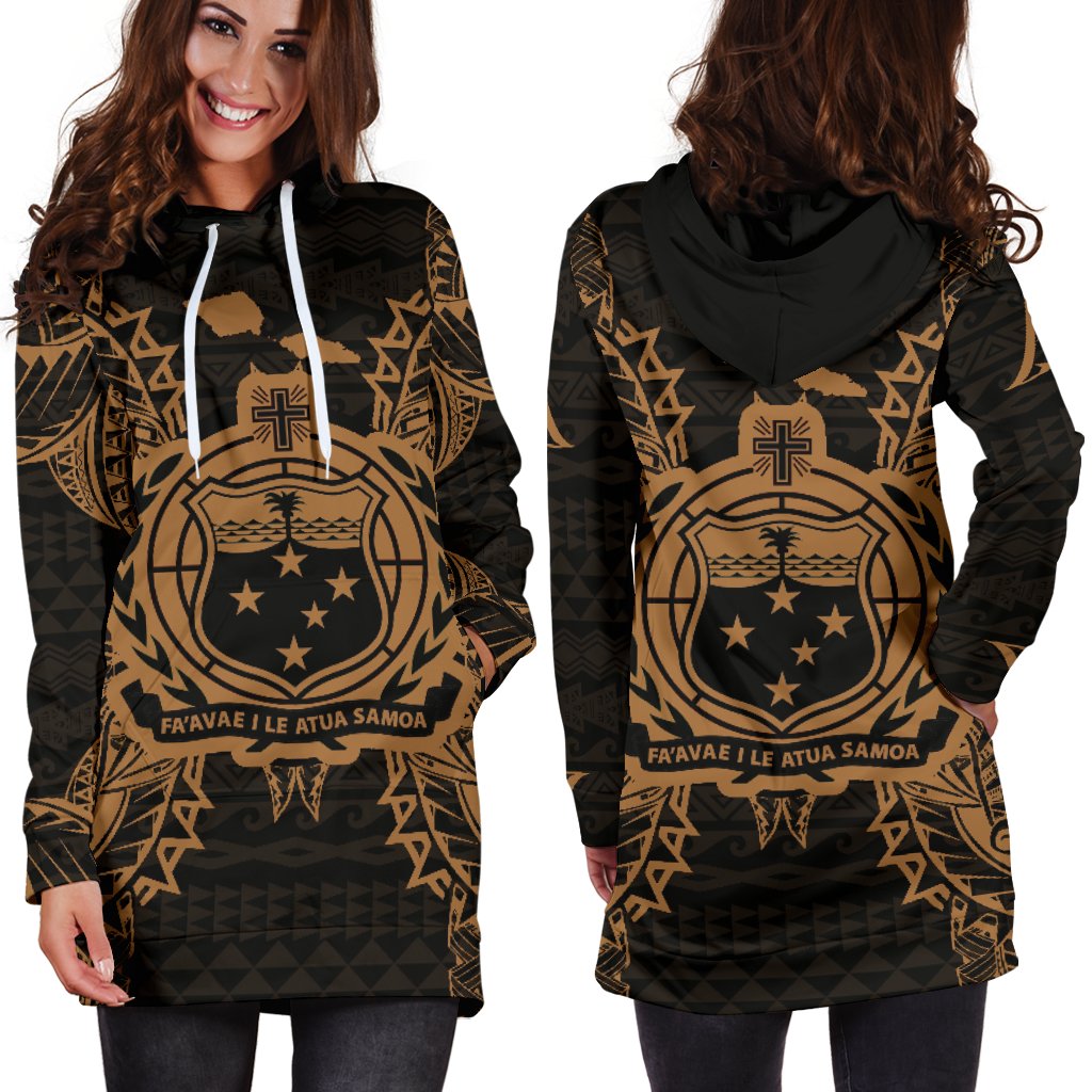Samoa Polynesian Hoodie Dress Map Gold - Polynesian Pride