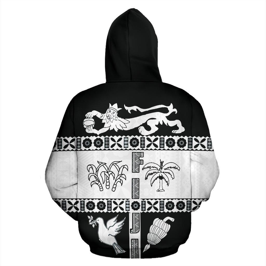 Fiji Tapa Zip Hoodie Coat of Arms Shield White - Polynesian Pride