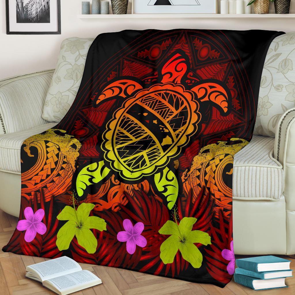 Hawaii Turtle Polynesian Red Premium Blanket - Kuly Style - Polynesian Pride