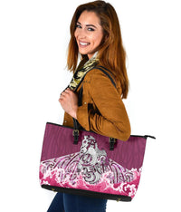 Maori Manaia The Blue Sea Large Leather Tote, Pink - Polynesian Pride