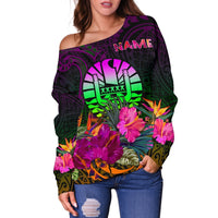 Tahiti Personalised Women's Off Shoulder Sweater - Summer Hibiscus - Polynesian Pride