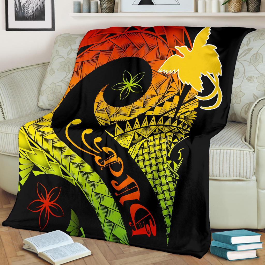 Papua New Guinea Premium Blanket - PNG Bird And Polynesian Decorative Pattern White - Polynesian Pride