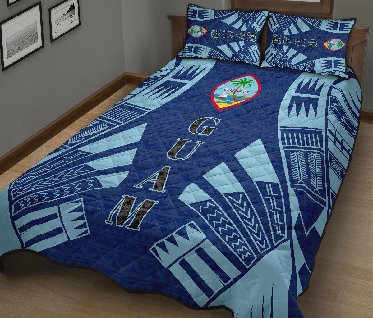 Guam Quilt Bed Set - Guam Coat Of Arms Polynesian Tattoo Style - Polynesian Pride