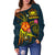 Polynesian Hawaii Off Shoulder Sweater - Legend of Samoa (Blue) - Polynesian Pride