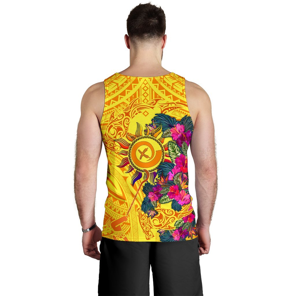 Polynesian Men's Tank Top - Vanuatu Symbols With Hibiscus - Polynesian Pride