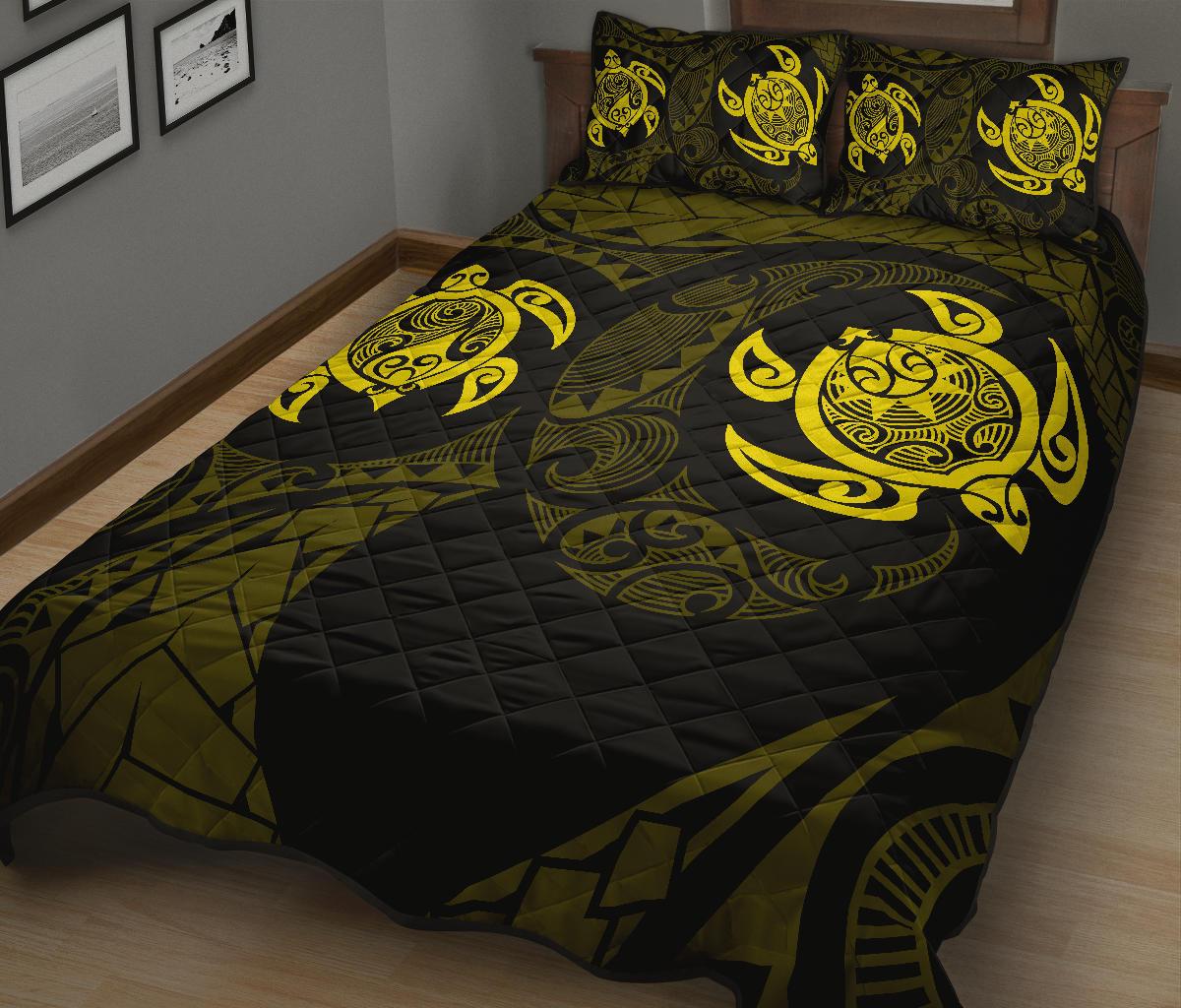 Hawaii Polynesian Turtle Quilt Bed Set Yellow - Polynesian Pride