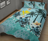 Kanaka Maoli (Hawaiian) Quilt Bed Set - Blue Turtle Hibiscus - Polynesian Pride