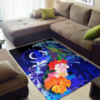 Vanuatu Area Rug - Humpback Whale with Tropical Flowers (Blue) - Polynesian Pride