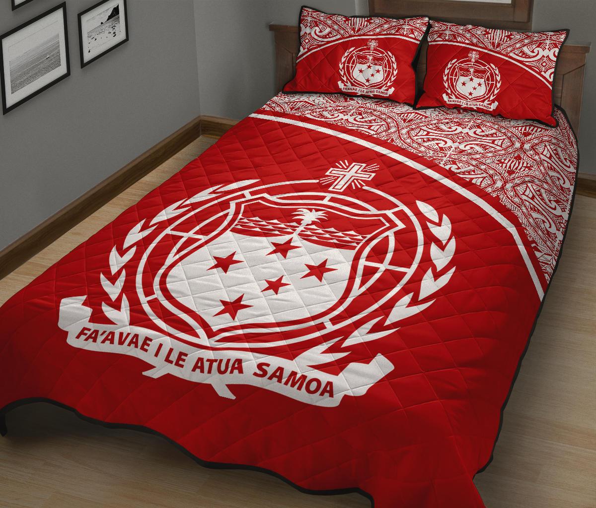 Samoa Quilt Bed Set - Samoa Coat Of Arms Red Curve Version - Polynesian Pride