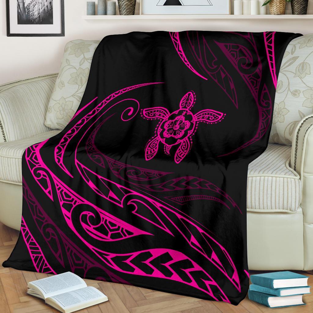 Hawaii Turtle Hibicus Premium Blanket - Frida Style - Pink - Polynesian Pride