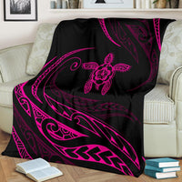 Hawaii Turtle Hibicus Premium Blanket - Frida Style - Pink - Polynesian Pride