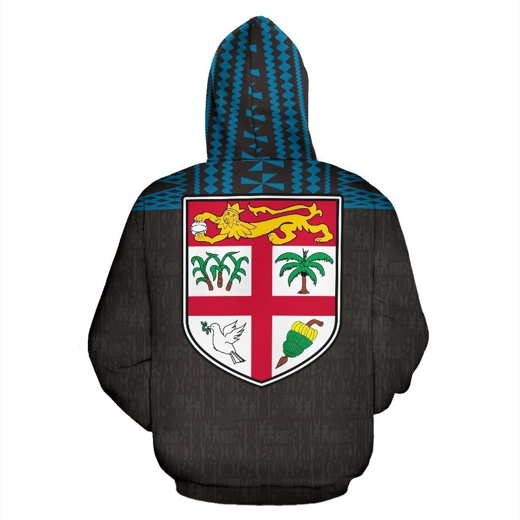 Fiji Tapa All Over Zip up Hoodie Blue - Polynesian Pride