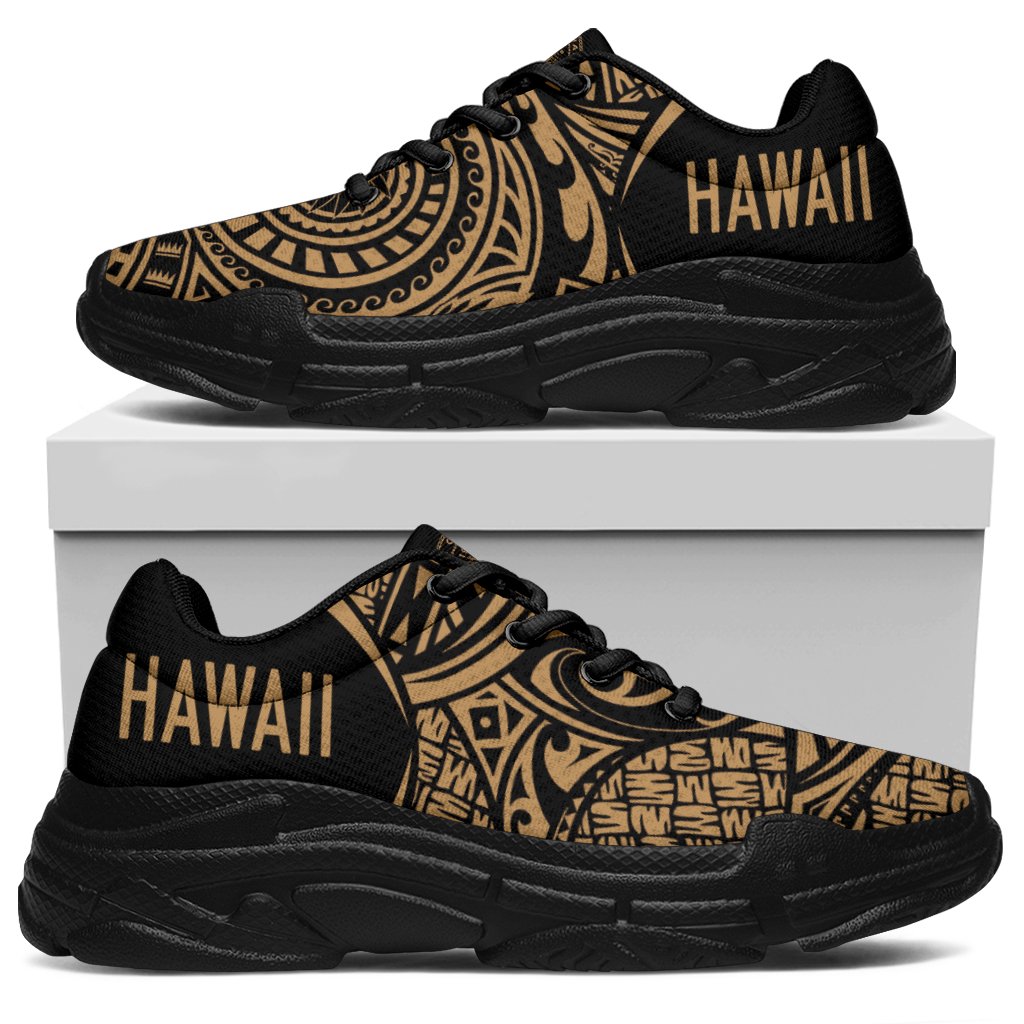 Hawaii White Chunky Sneakers Gold - Circle Style - Polynesian Pride