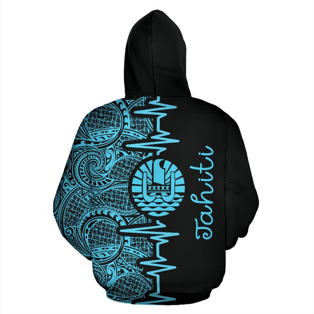 Tahiti Polynesian Zip up Hoodie Tahiti Flag Heartbeat Pattern Blue Version TH0 - Polynesian Pride