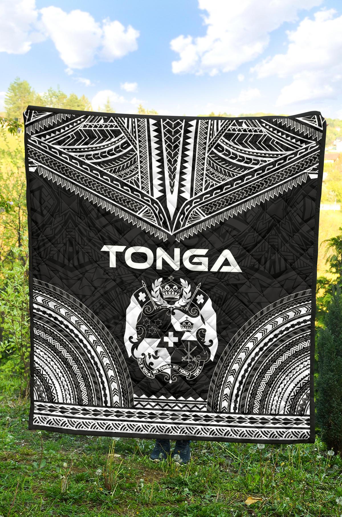Tonga Premium Quilt - Tonga Coat Of Arms Polynesian Chief Black Version - Polynesian Pride