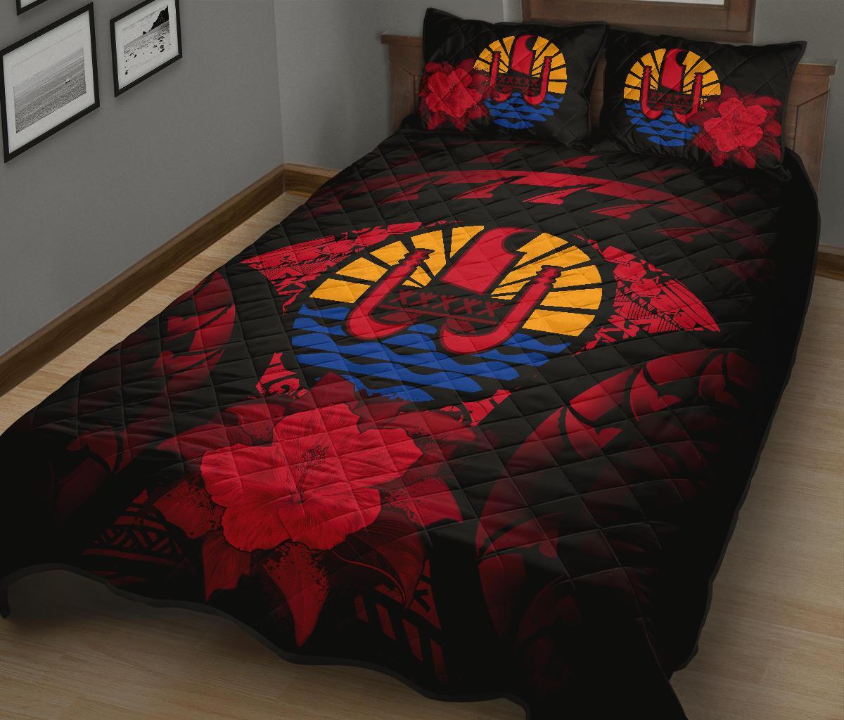 Tahiti Polynesian Quilt Bed Set Hibiscus Red - Polynesian Pride