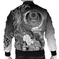 Pohnpei Men's Bomber Jacket - Humpback Whale with Tropical Flowers (White) - Polynesian Pride