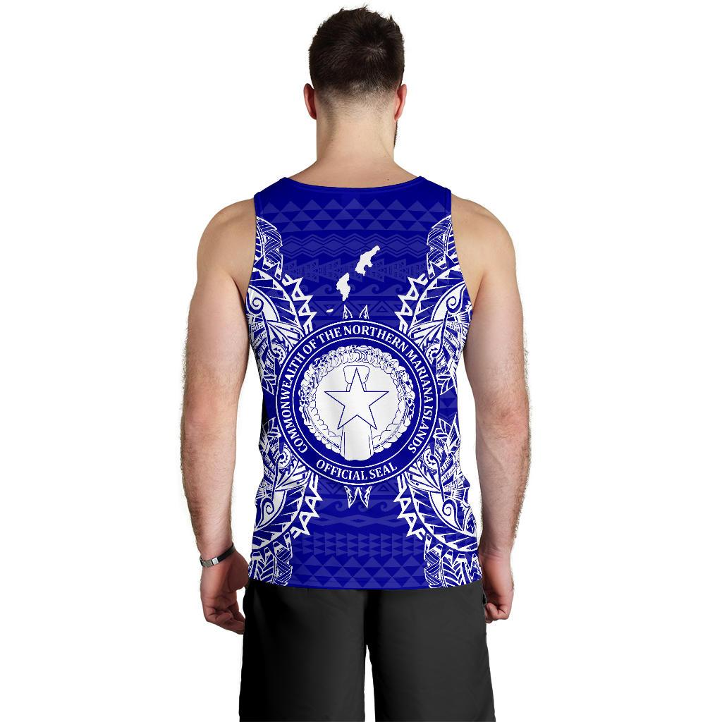 Northern Mariana Islands Polynesian Men Tank Top Map Blue - Polynesian Pride
