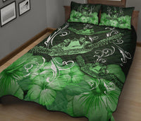 Hawaii Polynesian Turtle Waves Hibiscus Quilt Bed Set - Erik Style - AH - Green - Polynesian Pride
