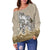 Maori Manaia The Blue Sea Women's Off Shoulder Sweater, Golden - Polynesian Pride