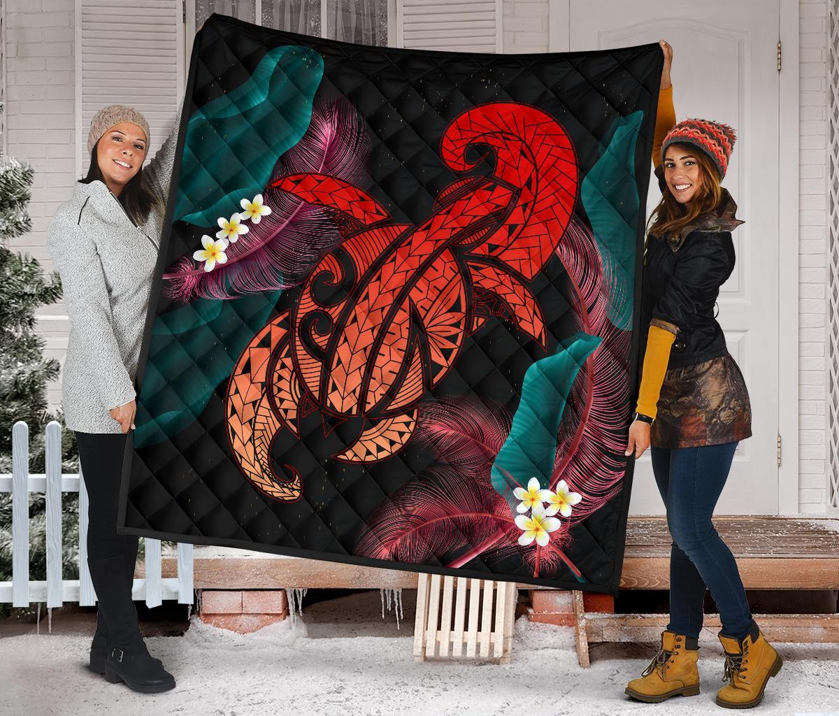 Hawaii Turtle Polynesian Tropical Premium Quilt - Ghia Style Red - Polynesian Pride