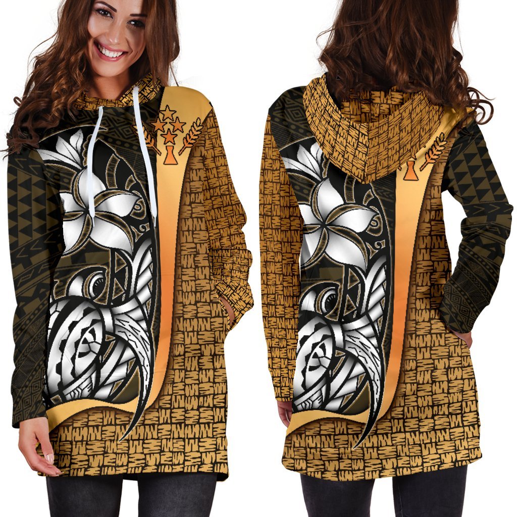 Kosrae Micronesian Women's Hoodie Dress Gold - Turtle With Hook - Polynesian Pride
