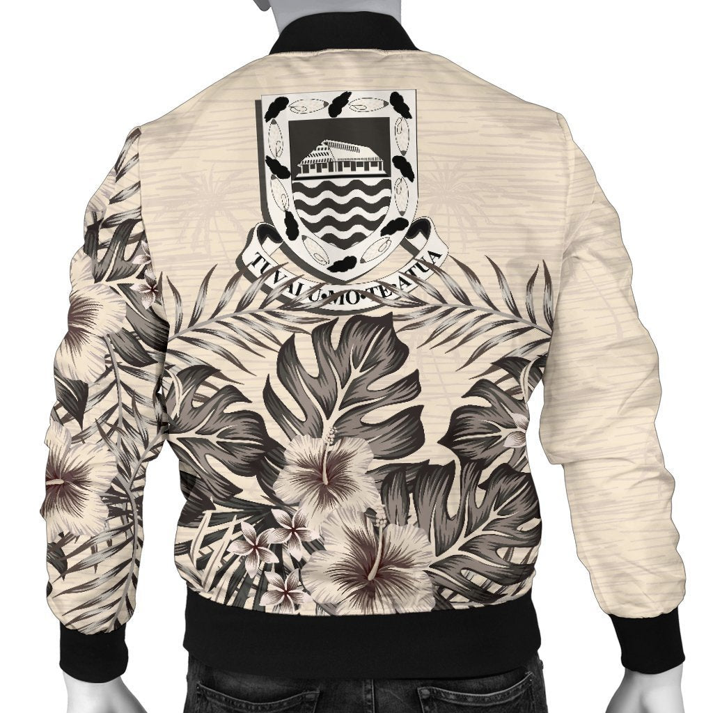 Tuvalu Men's Bomber Jacket - The Beige Hibiscus - Polynesian Pride