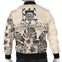 Tuvalu Men's Bomber Jacket - The Beige Hibiscus - Polynesian Pride