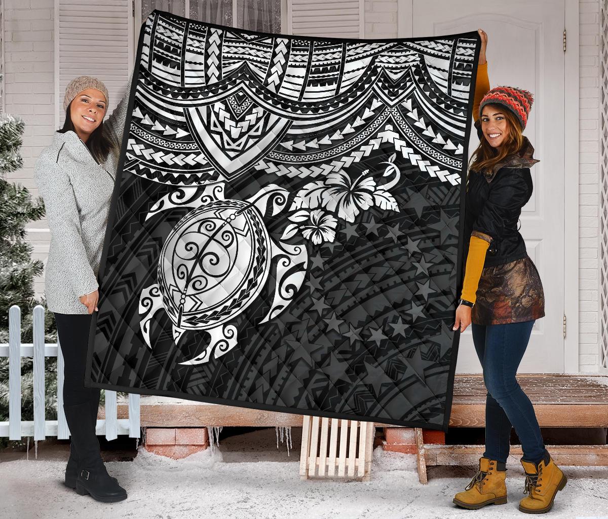 Cook Islands Polynesian Premium Quilt - White Turtle - Polynesian Pride