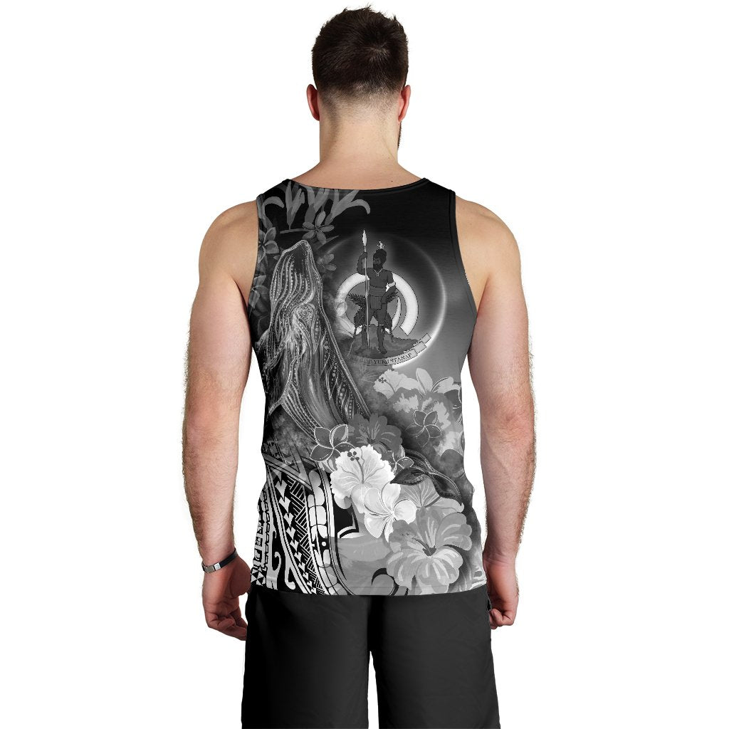 Vanuatu Custom Personalised Men's Tank Top - Humpback Whale with Tropical Flowers (White) - Polynesian Pride