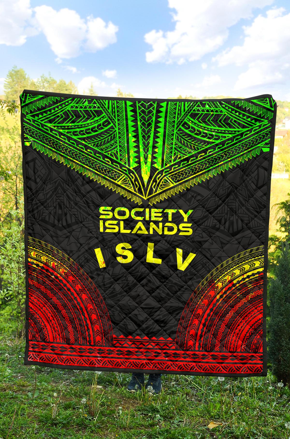 Society Islands Premium Quilt - Society Islands Flag Polynesian Chief Reggae Version - Polynesian Pride