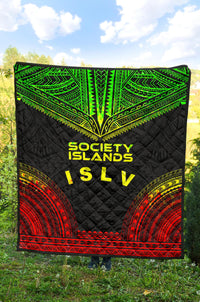 Society Islands Premium Quilt - Society Islands Flag Polynesian Chief Reggae Version - Polynesian Pride
