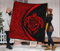 Hawaii Turtle Map Polynesian Premium Quilt - Red - Circle Style - Polynesian Pride
