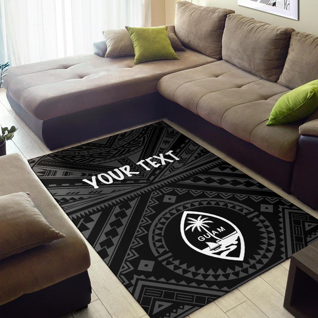 Guam Personalised Area Rug - Guam Seal With Polynesian Tattoo Style (Black) - Polynesian Pride