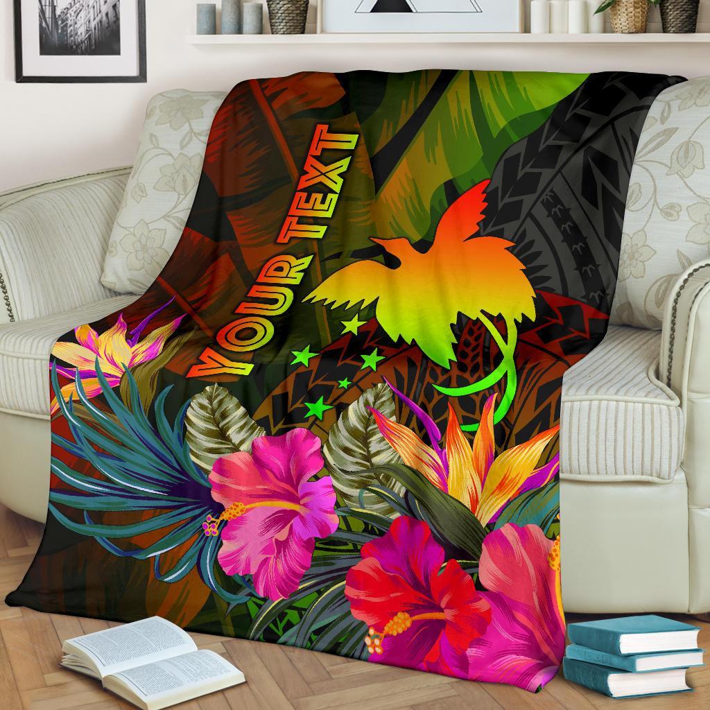 Papua New Guinea Polynesian Personalised Premium Blanket - Hibiscus and Banana Leaves White - Polynesian Pride