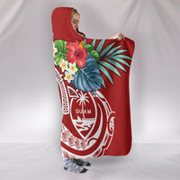 Guam Polynesian Hooded Blanket - Summer Plumeria (Black) - Polynesian Pride