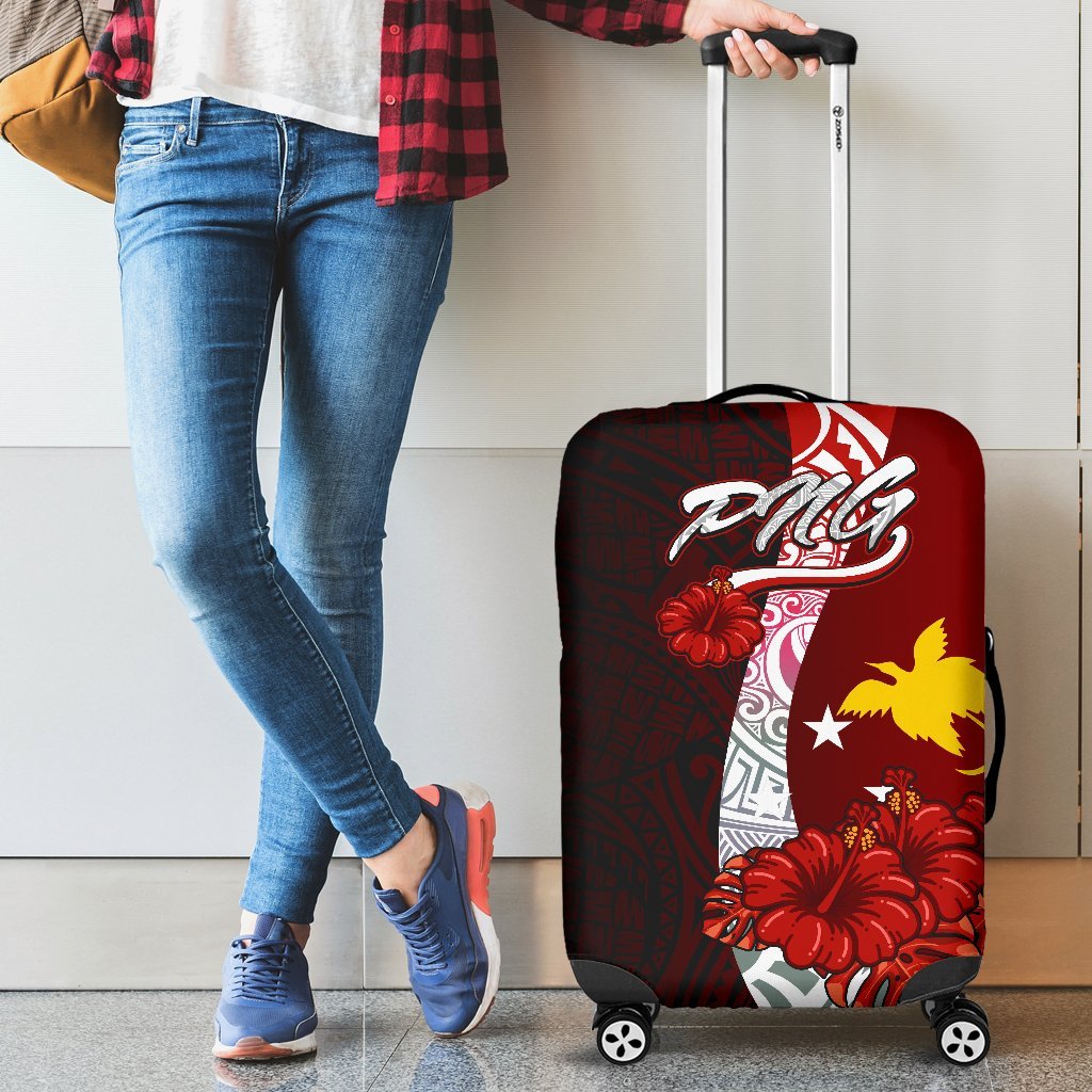 Papua New Guinea Polynesian Luggage Covers - Coat Of Arm With Hibiscus - Polynesian Pride