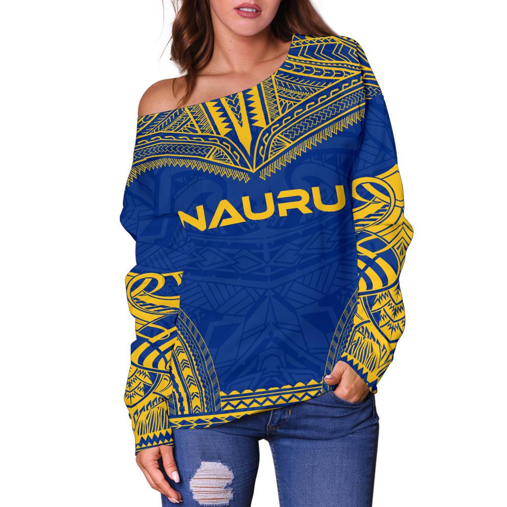 Nauru Flag Polynesian Chief Women's Off Shoulder Sweater - Polynesian Pride