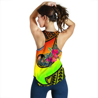 Pohnpei Wome's Racerback Tank - Polynesian Hook And Hibiscus (Reggae) - Polynesian Pride
