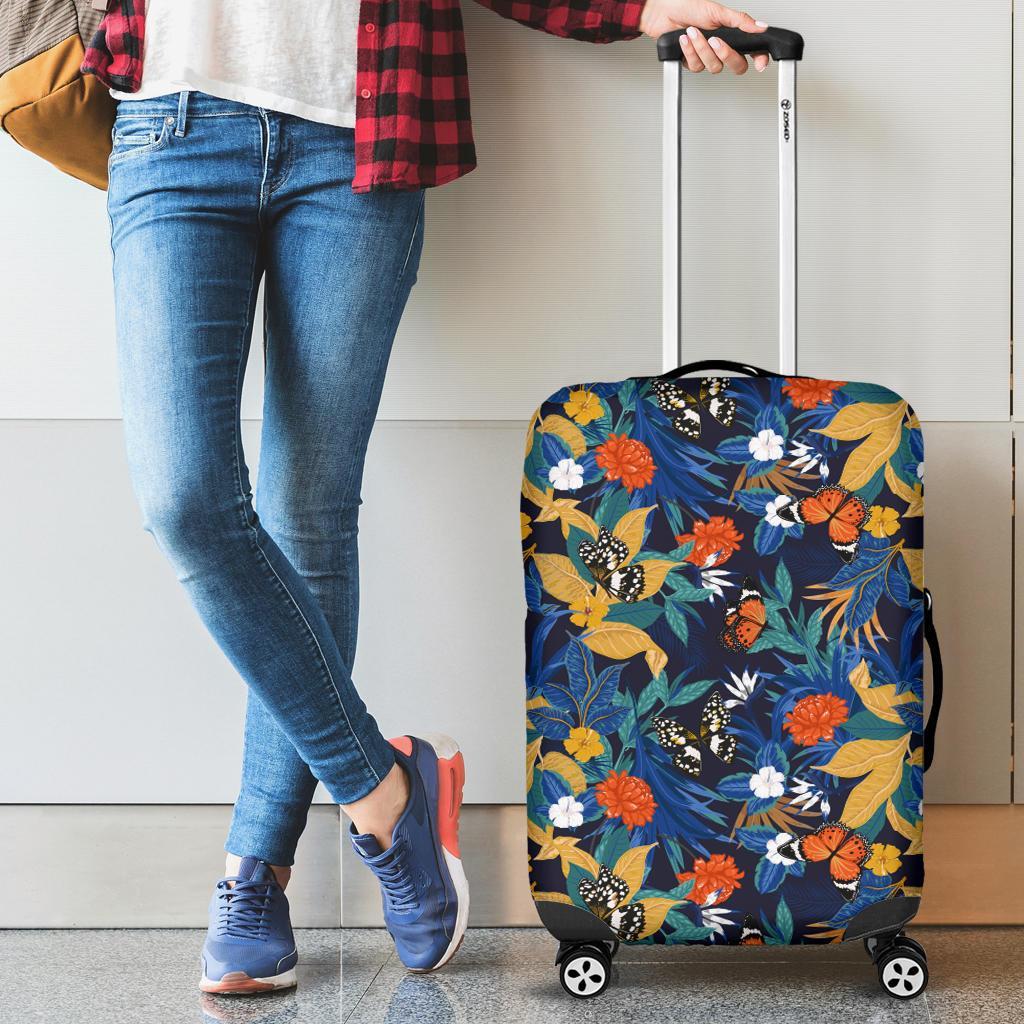 Tropical Buttterfly And Flower Luggage Cover - Polynesian Pride