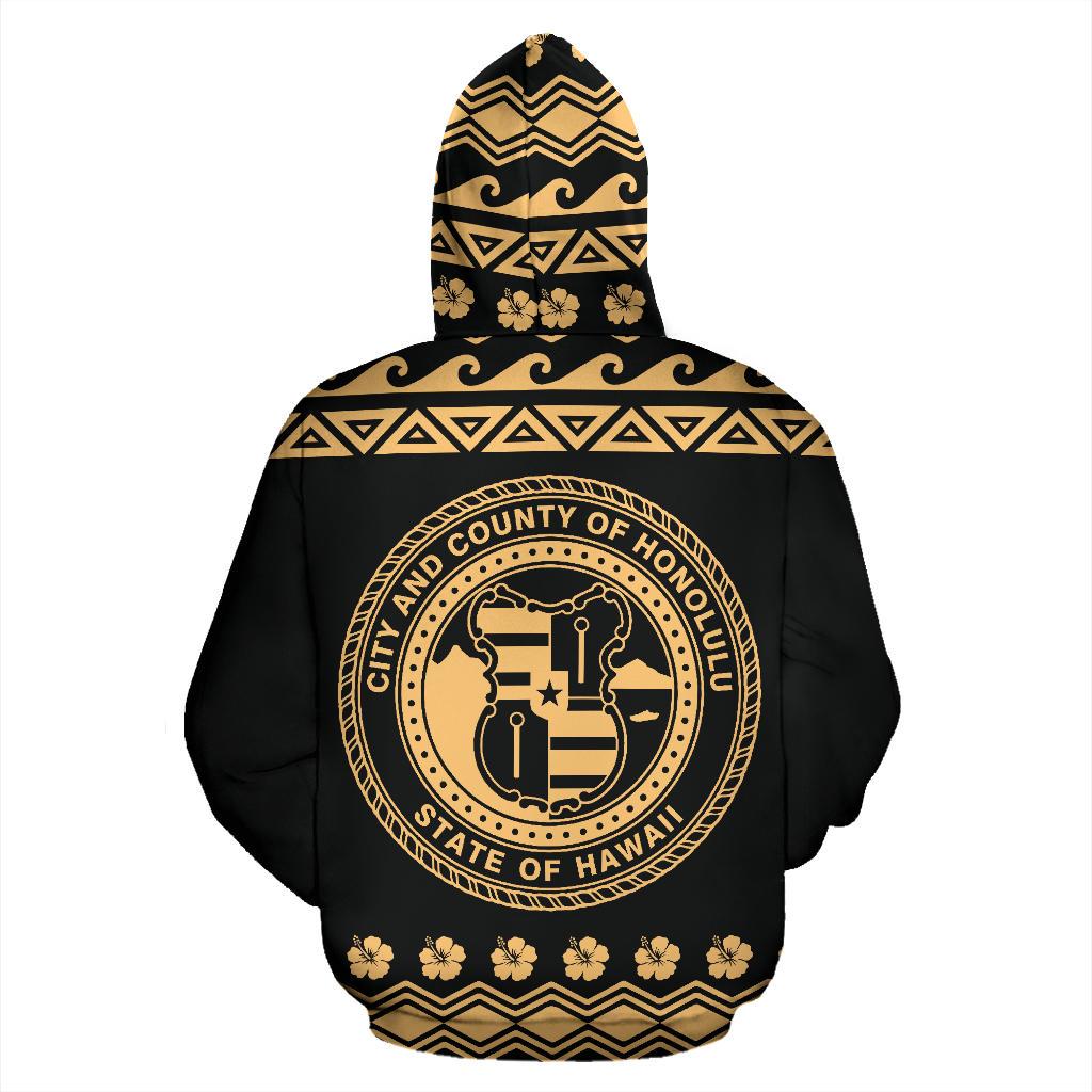 Honolulu All Over Zip up Hoodie Polynesian Design - Polynesian Pride