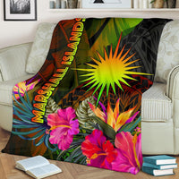 Marshall Islands Polynesian Premium Blanket - Hibiscus and Banana Leaves - Polynesian Pride