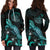 Palau Polynesian Hoodie Dress - Turtle With Blooming Hibiscus Turquoise - Polynesian Pride