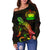 Samoa Polynesian Women's Off Shoulder Sweater - Turtle With Blooming Hibiscus Reggae - Polynesian Pride