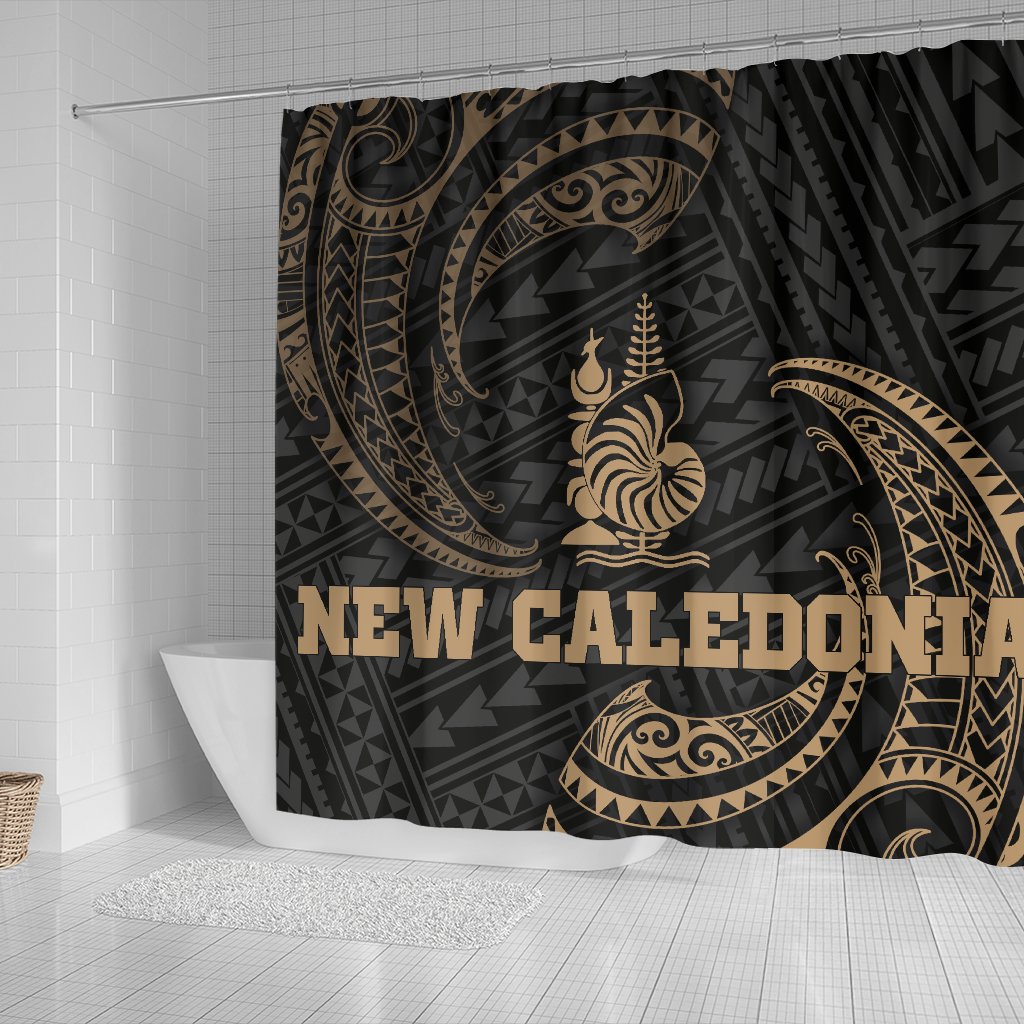 New Caledonia Polynesian Shower Curtain - Gold Tribal Wave - Polynesian Pride