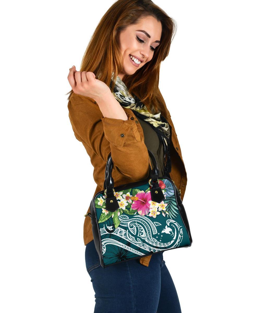 Papua New Guinea Polynesian Shoulder Handbag - Summer Plumeria (Turquoise) - Polynesian Pride
