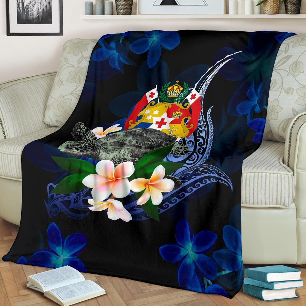 Tonga Polynesian Premium Blanket - Turtle With Plumeria Flowers - Polynesian Pride
