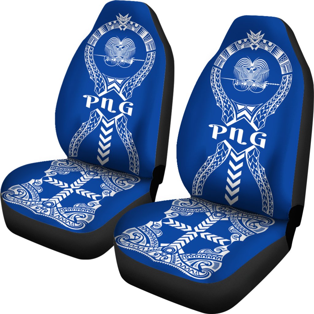 Papua New Guinea Car Seat Covers - Papua New Guinea Coat Of Arms Polynesian Tribal Blue - Polynesian Pride
