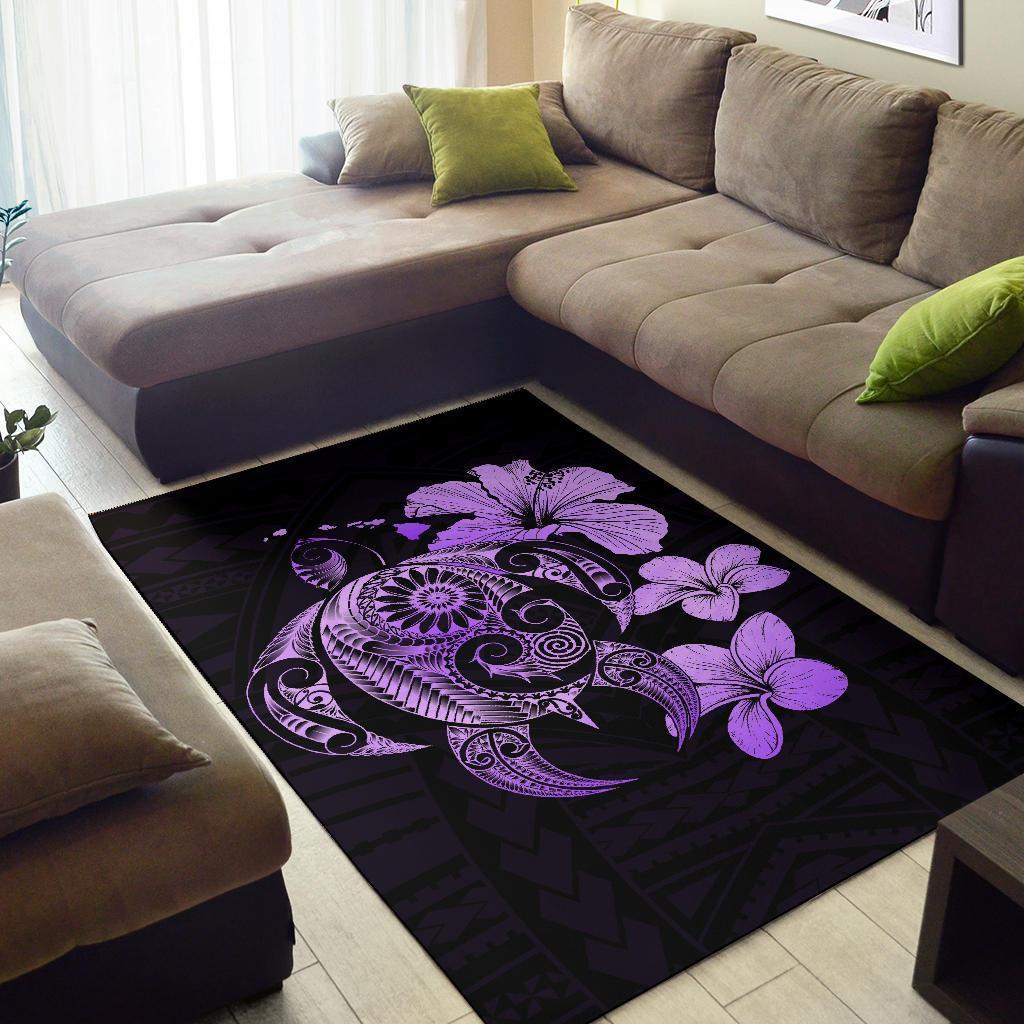 Hibiscus Plumeria Mix Polynesian Turtle Area Rug AH - Polynesian Pride