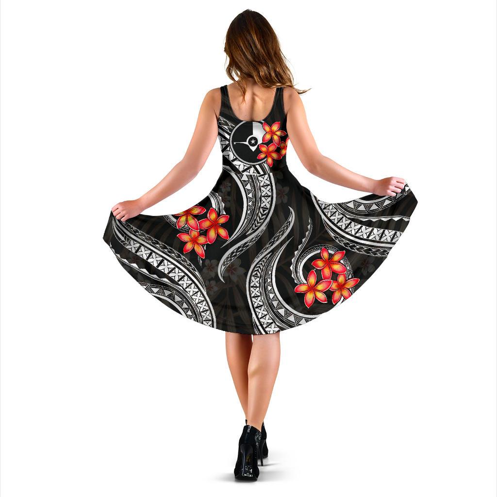 Yap Micronesian Midi Dress - Black Plumeria - Polynesian Pride
